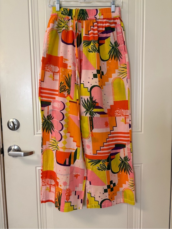 Haute Hippie Pants - Haute Hippie Pink, Orange & Yellow Abstract Print Wide-Leg Pants SZ S